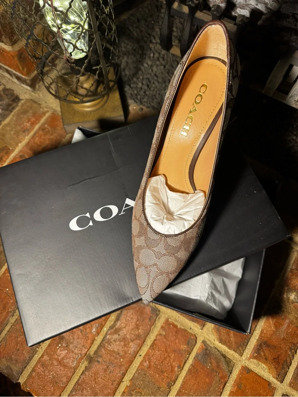 Coach Brown Signature Pointed Toe Heels - Picture 8 of 11